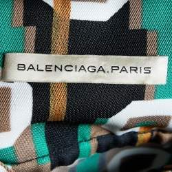 Pre Owned Balenciaga Multicolor Printed Denim Sleeveless Mini Dress M