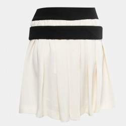 Balenciaga Cream/Black Rayon Blend Pleated Mini Skirt S