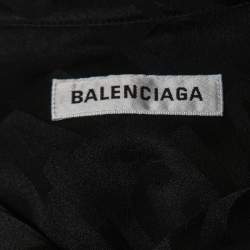 Pre Owned Balenciaga Black Logo Printed Silk Short Sleeve Shirt S