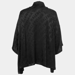 Pre Owned Balenciaga Black Logo Printed Silk Short Sleeve Shirt S