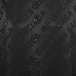 Pre Owned Balenciaga Black Logo Printed Silk Short Sleeve Shirt S