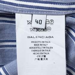 Pre Owned Balenciaga Blue Striped Cotton Oversized Shirt M