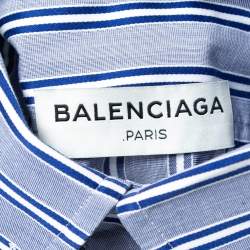 Pre Owned Balenciaga Blue Striped Cotton Oversized Shirt M