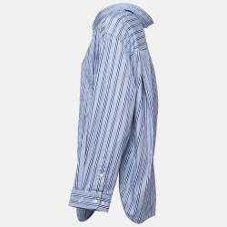 Pre Owned Balenciaga Blue Striped Cotton Oversized Shirt M