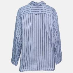 Pre Owned Balenciaga Blue Striped Cotton Oversized Shirt M