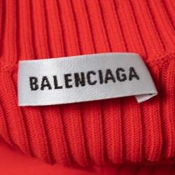 Pre Owned Balenciaga Red All Over Logo Print Rib Knit Hooded Pullover XS