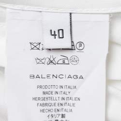 Pre Owned Balenciaga White/Beige Cotton Button Front Belted Sleeveless Midi Dress M