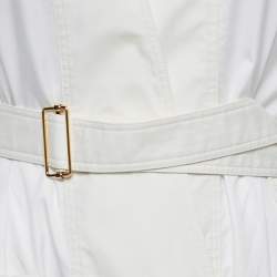 Pre Owned Balenciaga White/Beige Cotton Button Front Belted Sleeveless Midi Dress M
