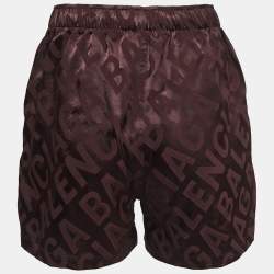 Balenciaga Brown All-Over Logo Patterned Satin Elasticized Waist Shorts S 