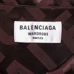 Pre Owned Balenciaga Brown All-Over Logo Patterned Satin Half Sleeve Shirt S