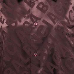 Pre Owned Balenciaga Brown All-Over Logo Patterned Satin Half Sleeve Shirt S
