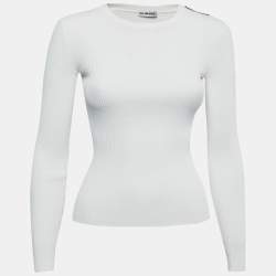 Balenciaga White Patterned Stretch Knit Full Sleeve T-Shirt S