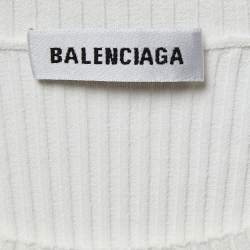 Balenciaga White Patterned Stretch Knit Full Sleeve T-Shirt S