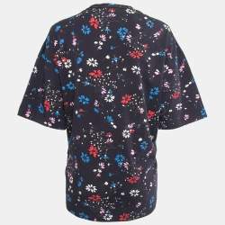 Pre Owned Balenciaga Navy Blue Floral Printed Cotton Half Sleeve Oversized T-Shirt M
