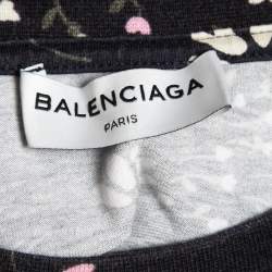 Pre Owned Balenciaga Navy Blue Floral Printed Cotton Half Sleeve Oversized T-Shirt M