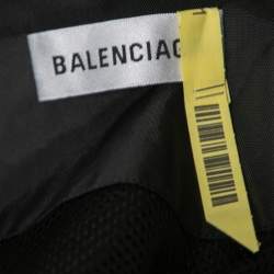 Pre Owned Balenciaga Black Logo Printed Nylon and Cotton Zip Front Oversized Bomber Jacket S