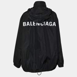 Pre Owned Balenciaga Black Synthetic Button Front Hooded Oversized Jacket M