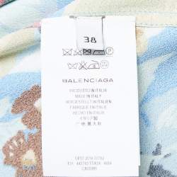 Pre Owned Balenciaga Multicolor Floral Printed Crepe neck Tie Detail Oversized Top M