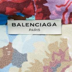 Pre Owned Balenciaga Multicolor Floral Printed Crepe neck Tie Detail Oversized Top M