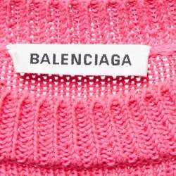 Balenciaga Pink Textured Logo Knit Jumper M