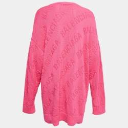 Balenciaga Pink Textured Logo Knit Jumper M