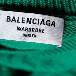 Pre Owned Balenciaga Green Logo Intarsia Knit Wool Oversized Sweater M