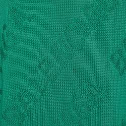 Pre Owned Balenciaga Green Logo Intarsia Knit Wool Oversized Sweater M