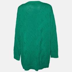 Pre Owned Balenciaga Green Logo Intarsia Knit Wool Oversized Sweater M