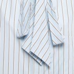 Pre Owned Balenciaga Blue Striped Cotton Logo Print Oversized Shirt L