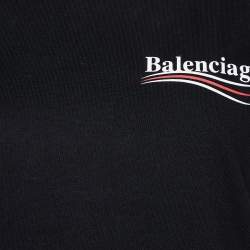 Pre Owned Balenciaga Black Logo Printed Cototn Knit T-Shirt M