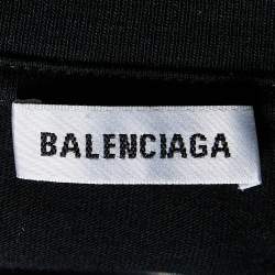 Pre Owned Balenciaga Black Logo Printed Cototn Knit T-Shirt M