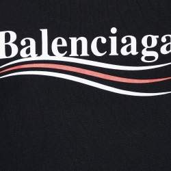 Pre Owned Balenciaga Black Logo Printed Cototn Knit T-Shirt M