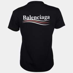 Pre Owned Balenciaga Black Logo Printed Cototn Knit T-Shirt M