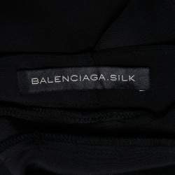 Pre Owned Balenciaga.Silk Black Silk Button Front Draped Long Sleeve Blouse L