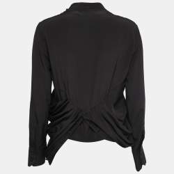Pre Owned Balenciaga.Silk Black Silk Button Front Draped Long Sleeve Blouse L
