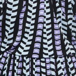 Pre Owned Balenciaga Black/Purple Patterned Jersey Strappy Draped Maxi Dress S