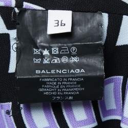 Pre Owned Balenciaga Black/Purple Patterned Jersey Strappy Draped Maxi Dress S