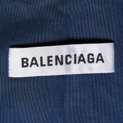 Pre Owned Balenciaga Navy Blue Logo Printed Cotton Short Sleeve Oversized Shirt XS