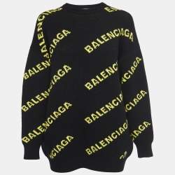 Balenciaga Black All Over Logo Wool Oversized Sweater S