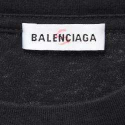 Pre Owned Balenciaga Black Cotton Logo Patch Crew Neck Half Sleeve T-Shirt S
