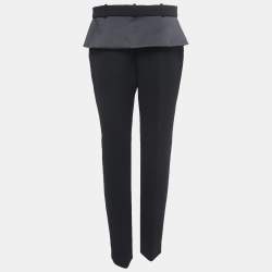 Pre Owned Balenciaga Black Crepe Satin Trimmed Trousers M