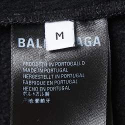 Pre Owned Balenciaga Black Logo Embroidered Cotton Hoodie M