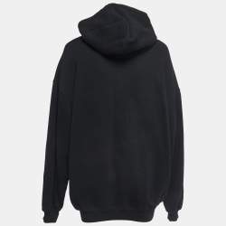 Pre Owned Balenciaga Black Logo Embroidered Cotton Hoodie M