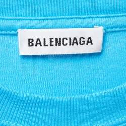 Pre Owned Balenciaga Blue Cotton Crew Neck Half Sleeve T-Shirt XS