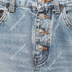 Pre Owned Balenciaga Blue Logo Printed Denim High Waist Straight Leg Jeans S Waist 24"