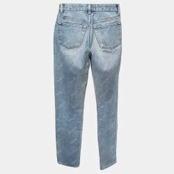 Pre Owned Balenciaga Blue Logo Printed Denim High Waist Straight Leg Jeans S Waist 24"