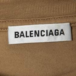 Pre Owned Balenciaga Camel Beige Logo Print Cotton Oversized T-Shirt S 