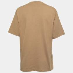 Pre Owned Balenciaga Camel Beige Logo Print Cotton Oversized T-Shirt S 