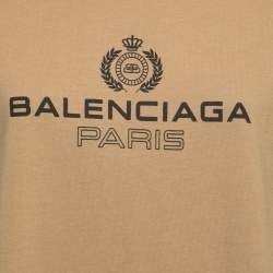 Pre Owned Balenciaga Camel Beige Logo Print Cotton Oversized T-Shirt S 