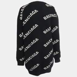 مملوكة مسبقًا Balenciaga Black Logo Jacquard Knit Long Archetype Cardigan L